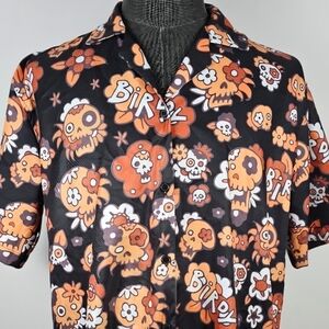 Birdy Men's Hawaiian Sugar Skull Skater Core Short Sleeve Button Down Size XL